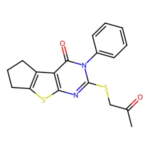 10-(2-oxopropylsulfanyl)-11-phenyl-7-thia-9,11-diazatricyclo[6.4.0.02,6]dodeca-1(8),2(6),9-trien-12-one structure