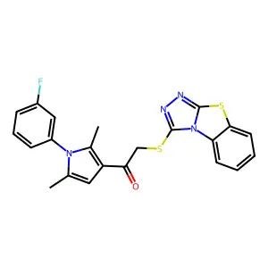1-[1-(3-fluorophenyl)-2,5-dimethylpyrrol-3-yl]-2-([1,2,4]triazolo[3,4-b][1,3]benzothiazol-1-ylsulfanyl)ethanone structure