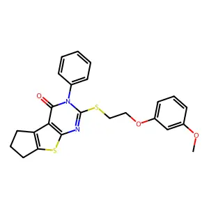 10-[2-(3-methoxyphenoxy)ethylsulfanyl]-11-phenyl-7-thia-9,11-diazatricyclo[6.4.0.02,6]dodeca-1(8),2(6),9-trien-12-one structure