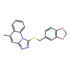 1-(1,3-benzodioxol-5-ylmethylsulfanyl)-5-methyl-[1,2,4]triazolo[4,3-a]quinoline structure