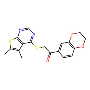 1-(2,3-dihydro-1,4-benzodioxin-6-yl)-2-(5,6-dimethylthieno[2,3-d]pyrimidin-4-yl)sulfanylethanone structure