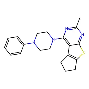10-methyl-12-(4-phenylpiperazin-1-yl)-7-thia-9,11-diazatricyclo[6.4.0.02,6]dodeca-1(12),2(6),8,10-tetraene structure