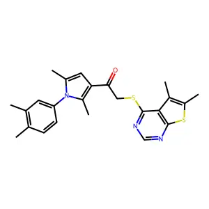 1-[1-(3,4-dimethylphenyl)-2,5-dimethylpyrrol-3-yl]-2-(5,6-dimethylthieno[2,3-d]pyrimidin-4-yl)sulfanylethanone structure
