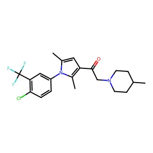 1-[1-[4-chloro-3-(trifluoromethyl)phenyl]-2,5-dimethylpyrrol-3-yl]-2-(4-methylpiperidin-1-yl)ethanone structure