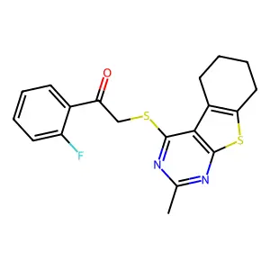 1-(2-fluorophenyl)-2-[(2-methyl-5,6,7,8-tetrahydro-[1]benzothiolo[2,3-d]pyrimidin-4-yl)sulfanyl]ethanone structure