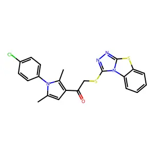 1-[1-(4-chlorophenyl)-2,5-dimethylpyrrol-3-yl]-2-([1,2,4]triazolo[3,4-b][1,3]benzothiazol-1-ylsulfanyl)ethanone structure