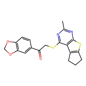 1-(1,3-benzodioxol-5-yl)-2-[(10-methyl-7-thia-9,11-diazatricyclo[6.4.0.02,6]dodeca-1(8),2(6),9,11-tetraen-12-yl)sulfanyl]ethanone structure