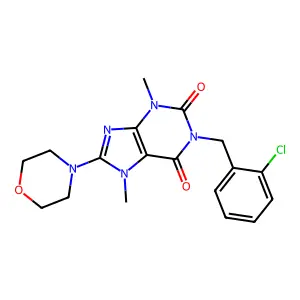 1-[(2-chlorophenyl)methyl]-3,7-dimethyl-8-morpholin-4-ylpurine-2,6-dione structure