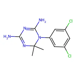 1-(3,5-dichlorophenyl)-6,6-dimethyl-1,3,5-triazine-2,4-diamine structure