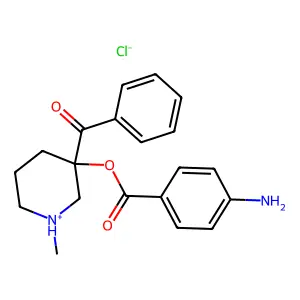 (3-benzoyl-1-methylpiperidin-1-ium-3-yl) 4-aminobenzoate chloride structure