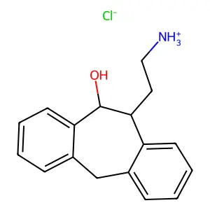 5H-Dibenzo(a,d)cyclohepten-10-ol, 10,11-dihydro-11-(ethylamino)-, hydrochloride, (Z)- structure