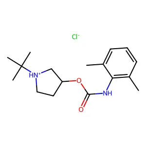 (1-tert-butylpyrrolidin-1-ium-3-yl) N-(2,6-dimethylphenyl)carbamate chloride structure