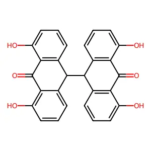 10-(4,5-dihydroxy-10-oxo-9H-anthracen-9-yl)-1,8-dihydroxy-10H-anthracen-9-one structure
