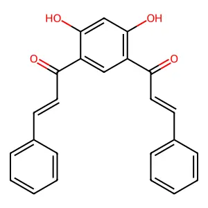 1-[2,4-dihydroxy-5-(3-phenylprop-2-enoyl)phenyl]-3-phenylprop-2-en-1-one structure