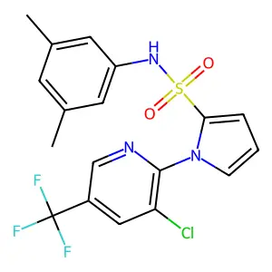 1-[3-chloro-5-(trifluoromethyl)-2-pyridinyl]-N-(3,5-dimethylphenyl)pyrrole-2-sulfonamide structure