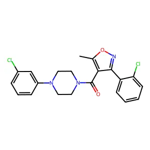 1-(3-chlorophenyl)-4-{[3-(2-chlorophenyl)-5-methyl-4-isoxazolyl]carbonyl}piperazine structure
