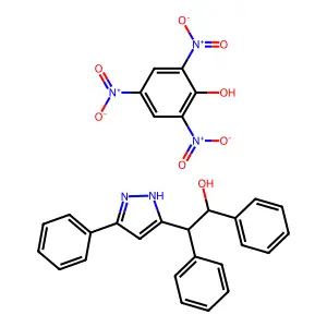 1,2-diphenyl-2-(3-phenyl-1H-pyrazol-5-yl)ethanol;2,4,6-trinitrophenol structure