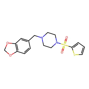 1-(1,3-benzodioxol-5-ylmethyl)-4-thiophen-2-ylsulfonylpiperazine structure