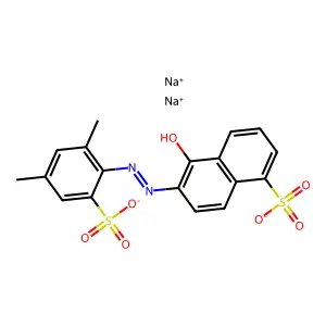 1-Naphthalenesulfonic acid, 6-[(2,4-dimethyl-6-sulfophenyl)azo]-5-hydroxy-, disodium salt structure