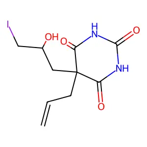 5-(2-hydroxy-3-iodopropyl)-5-prop-2-enyl-1,3-diazinane-2,4,6-trione structure