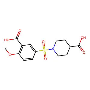 1-((3-carboxy-4-methoxyphenyl)sulfonyl)piperidine-4-carboxylic acid structure