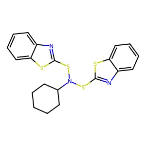 N,N-bis(1,3-benzothiazol-2-ylsulfanyl)cyclohexanamine structure