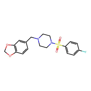 1-(1,3-benzodioxol-5-ylmethyl)-4-(4-fluorophenyl)sulfonylpiperazine structure