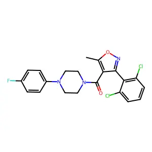 1-{[3-(2,6-dichlorophenyl)-5-methyl-4-isoxazolyl]carbonyl}-4-(4-fluorophenyl)piperazine structure