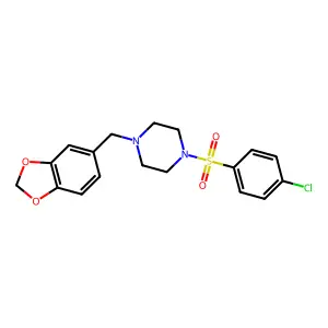 1-(1,3-benzodioxol-5-ylmethyl)-4-(4-chlorophenyl)sulfonylpiperazine structure