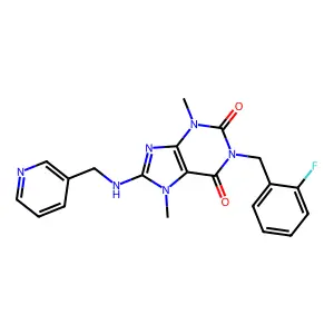 1-(2-fluorobenzyl)-3,7-dimethyl-8-[(3-pyridinylmethyl)amino]-3,7-dihydro-1H-purine-2,6-dione structure
