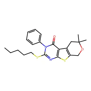 12,12-dimethyl-5-pentylsulfanyl-4-phenyl-11-oxa-8-thia-4,6-diazatricyclo[7.4.0.02,7]trideca-1(9),2(7),5-trien-3-one structure