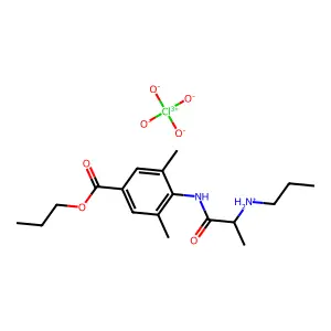 Benzoic acid, 3,5-dimethyl-4-(2-(propylamino)propionamido)-, propyl ester, perchlorate structure