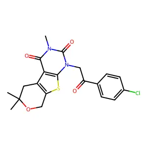1-[2-(4-chlorophenyl)-2-oxoethyl]-3,6,6-trimethyl-1,5,6,8-tetrahydro-2H-pyrano[4',3':4,5]thieno[2,3-d]pyrimidine-2,4(3H)-dione structure