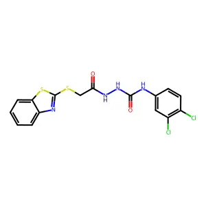 1-[[2-(1,3-benzothiazol-2-ylsulfanyl)acetyl]amino]-3-(3,4-dichlorophenyl)urea structure