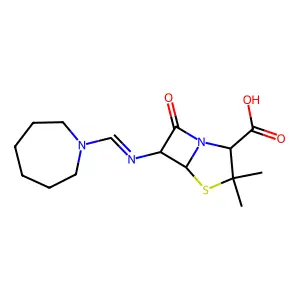 (2S,5R,6R)-6-(azepan-1-ylmethylideneamino)-3,3-dimethyl-7-oxo-4-thia-1-azabicyclo[3.2.0]heptane-2-carboxylic acid structure