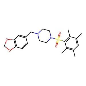 1-(1,3-benzodioxol-5-ylmethyl)-4-(2,3,5,6-tetramethylphenyl)sulfonylpiperazine structure