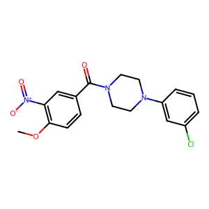 1-(3-chlorophenyl)-4-{3-nitro-4-methoxybenzoyl}piperazine structure