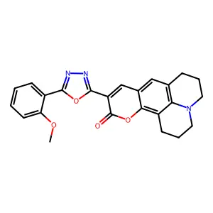 10-[5-(2-methoxyphenyl)-1,3,4-oxadiazol-2-yl]-2,3,6,7-tetrahydro-1H,5H,11H-pyrano[2,3-f]pyrido[3,2,1-ij]quinolin-11-one structure