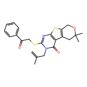 12,12-dimethyl-4-(2-methylprop-2-enyl)-5-phenacylsulfanyl-11-oxa-8-thia-4,6-diazatricyclo[7.4.0.02,7]trideca-1(9),2(7),5-trien-3-one structure