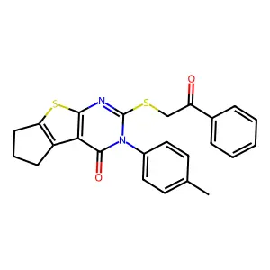 11-(4-methylphenyl)-10-phenacylsulfanyl-7-thia-9,11-diazatricyclo[6.4.0.02,6]dodeca-1(8),2(6),9-trien-12-one structure