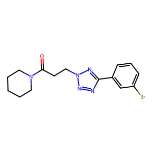 3-[5-(3-bromophenyl)tetrazol-2-yl]-1-piperidin-1-ylpropan-1-one structure