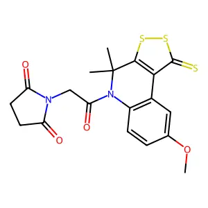 1-[2-(8-methoxy-4,4-dimethyl-1-thioxo-1,4-dihydro-5H-[1,2]dithiolo[3,4-c]quinolin-5-yl)-2-oxoethyl]pyrrolidine-2,5-dione structure