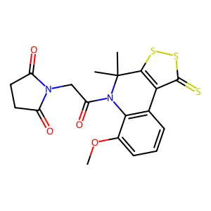 1-[2-(6-methoxy-4,4-dimethyl-1-thioxo-1,4-dihydro-5H-[1,2]dithiolo[3,4-c]quinolin-5-yl)-2-oxoethyl]pyrrolidine-2,5-dione structure