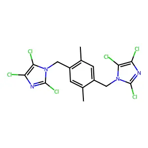 1,1'-[(2,5-dimethylbenzene-1,4-diyl)dimethanediyl]bis(2,4,5-trichloro-1H-imidazole) structure