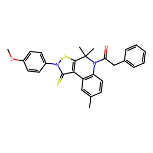 1-[2-(4-methoxyphenyl)-4,4,8-trimethyl-1-sulfanylidene-[1,2]thiazolo[5,4-c]quinolin-5-yl]-2-phenylethanone structure