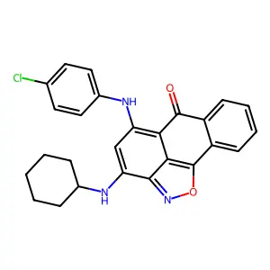 10-(4-chloroanilino)-12-(cyclohexylamino)-15-oxa-14-azatetracyclo[7.6.1.02,7.013,16]hexadeca-1(16),2,4,6,9,11,13-heptaen-8-one structure