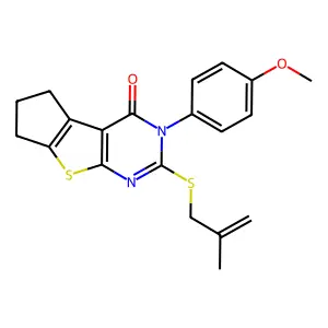 11-(4-methoxyphenyl)-10-(2-methylprop-2-enylsulfanyl)-7-thia-9,11-diazatricyclo[6.4.0.02,6]dodeca-1(8),2(6),9-trien-12-one structure