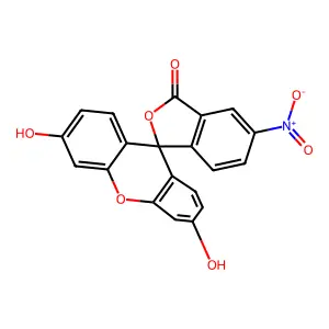3',6'-dihydroxy-6-nitrospiro[2-benzofuran-3,9'-xanthene]-1-one structure