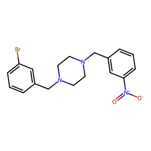 1-[(3-bromophenyl)methyl]-4-[(3-nitrophenyl)methyl]piperazine structure