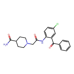 1-[2-(2-benzoyl-4-chloroanilino)-2-oxoethyl]-4-piperidinecarboxamide structure